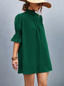 Chic Short-Sleeve Dress with Stand Collar and Flowing Sleeves