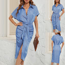 Chic Women's Chiffon Shirt Dress with Tie Belt