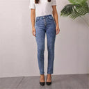 Chic Women's High-Waisted Jeans with Decorative Button Closure