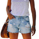 Star-Embellished Women's Denim Shorts with Distressed Style