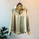 Women's Satin Blouse with Ruffle Accents