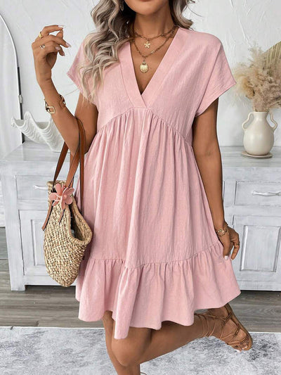 Women's Summer V-Neck Dress with Ruffled Hem