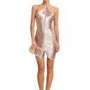 Elegant Women's Party Dress with Slit & Gold Accents