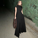 Chic Maxi Dress with Stand-Up Collar and Side Slits