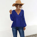 V-Neck Women's Blouse with Elastic Cuffs