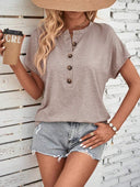 Women's Button Placket T-Shirt with Short Sleeves