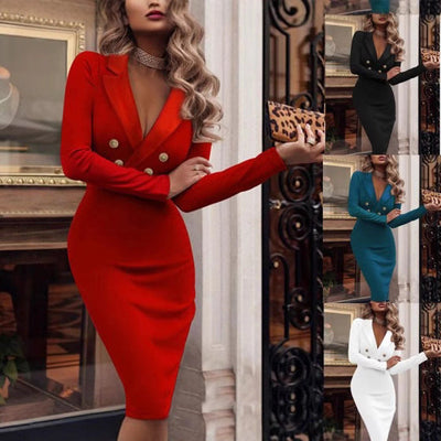 Chic Women's Blazer Dress with Double-Breasted Closure