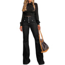 Chic High-Waisted Flared Jeans with Button Accents