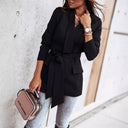 Stylish Women's Blazer with Belt and Pockets