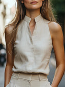 Chic High Collar Women's Sleeveless Blouse