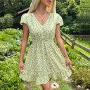 Floral Print Short Sleeve Dress with Elastic Waist