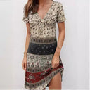 Chic Women's V-Neck Short Sleeve Dress with Unique Print