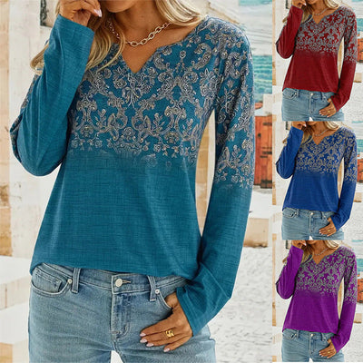 Floral Embroidered Women's Long Sleeve Blouse