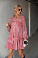 Chic Women's Striped Shirt Dress with Flared Skirt and Button Accents