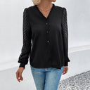 Chic Blouse with Sheer Ruffled Sleeves and Button Detail
