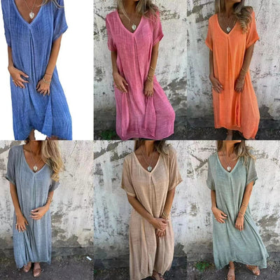 Chic V-Neck Summer Dress with Wide Sleeves