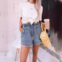 Stylish Women's Denim Shorts with Stretch Waist