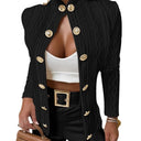 Chic Knit Blazer with Gold Buttons and Stand-Up Collar