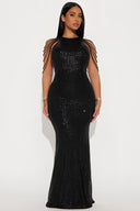 Stunning Sequin Evening Dress with Elegant Sleeve Accents