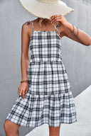 Women's Checkered Midi Skirt with Adjustable Straps