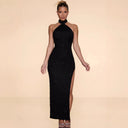 Glamorous Halter Neck Evening Dress with High Slit