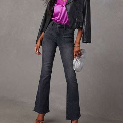 High-Waisted Flared Jeans with Trendy Wash