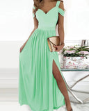 Chic Women's Maxi Dress with Asymmetrical Slit and Unique Neckline