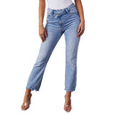 Chic Flared Jeans with Frayed Hems and Trendy Distressed Style