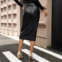 Chic Faux Leather Midi Skirt with High Slit