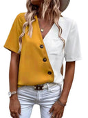 Chic Asymmetrical Short Sleeve Blouse with Button Accents
