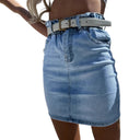 Chic High-Waisted Denim Skirt with Trendy Belt