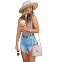 High-Waist Denim Shorts for Women - Oversized Style with Frayed Hem