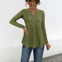 Chic Long Sleeve Tunic with Ruffle & Button Accents