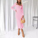 Textured Rib Midi Dress with V-Neck for Women