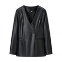 Chic Long Blazer Crafted from Faux Leather