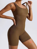 Ribbed Texture Women's Figure-Hugging Sports Bodysuit