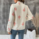 Embellished Puff Sleeve Women's Blouse with Stand Collar