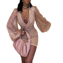 Chic Mini Dress with Dramatic Sleeves and V-Neck Design