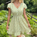 Floral Print Short Sleeve Dress with Elastic Waist