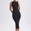 Figure-Flattering Midi Dress with Chic Neckline for Women