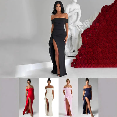 Chic Off-Shoulder Dress with High Slit Design