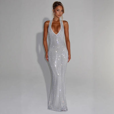 Stunning Evening Dress with Deep V-Neck & Back Cutout