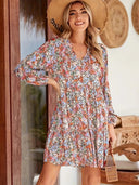 Floral Women's Blouse Dress with Pockets