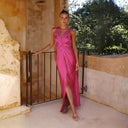 Chic Maxi Dress with Wrap Top & Side Slit