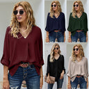 V-Neck Women's Blouse with Long Sleeves