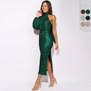 Glamorous Asymmetrical Evening Dress with Sequin Detail