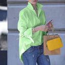Chic Women's Overshirt Blouse with High Collar and Trendy Ties