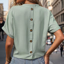 Chic Women's V-Neck Blouse with Pocket & Rolled Sleeves