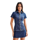 Women's Figure-Flattering Denim Dress with Pleat Accents