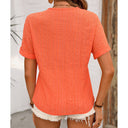 Textured Short Sleeve Blouse with Button Closure